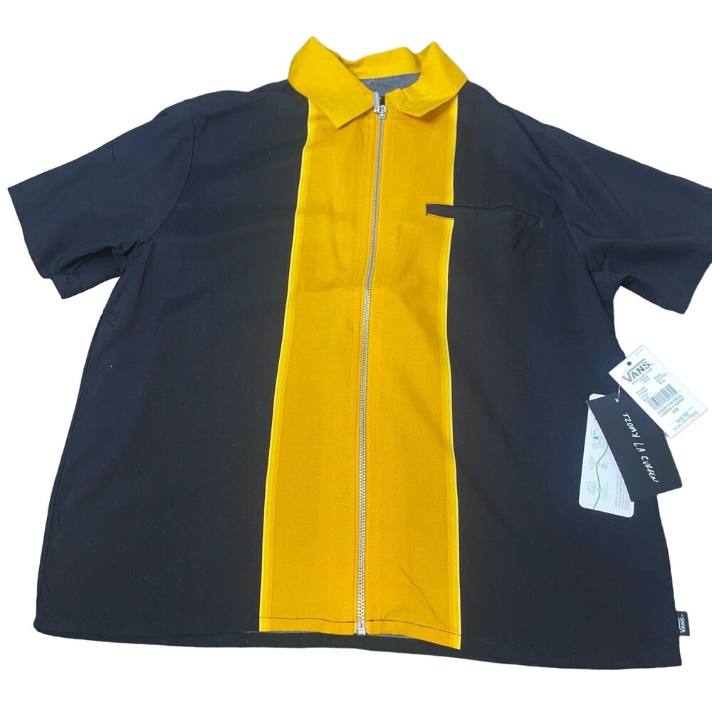NEW VANS  X Curren X Knost Top shirt top bowling yellow black full zip up SZ XS